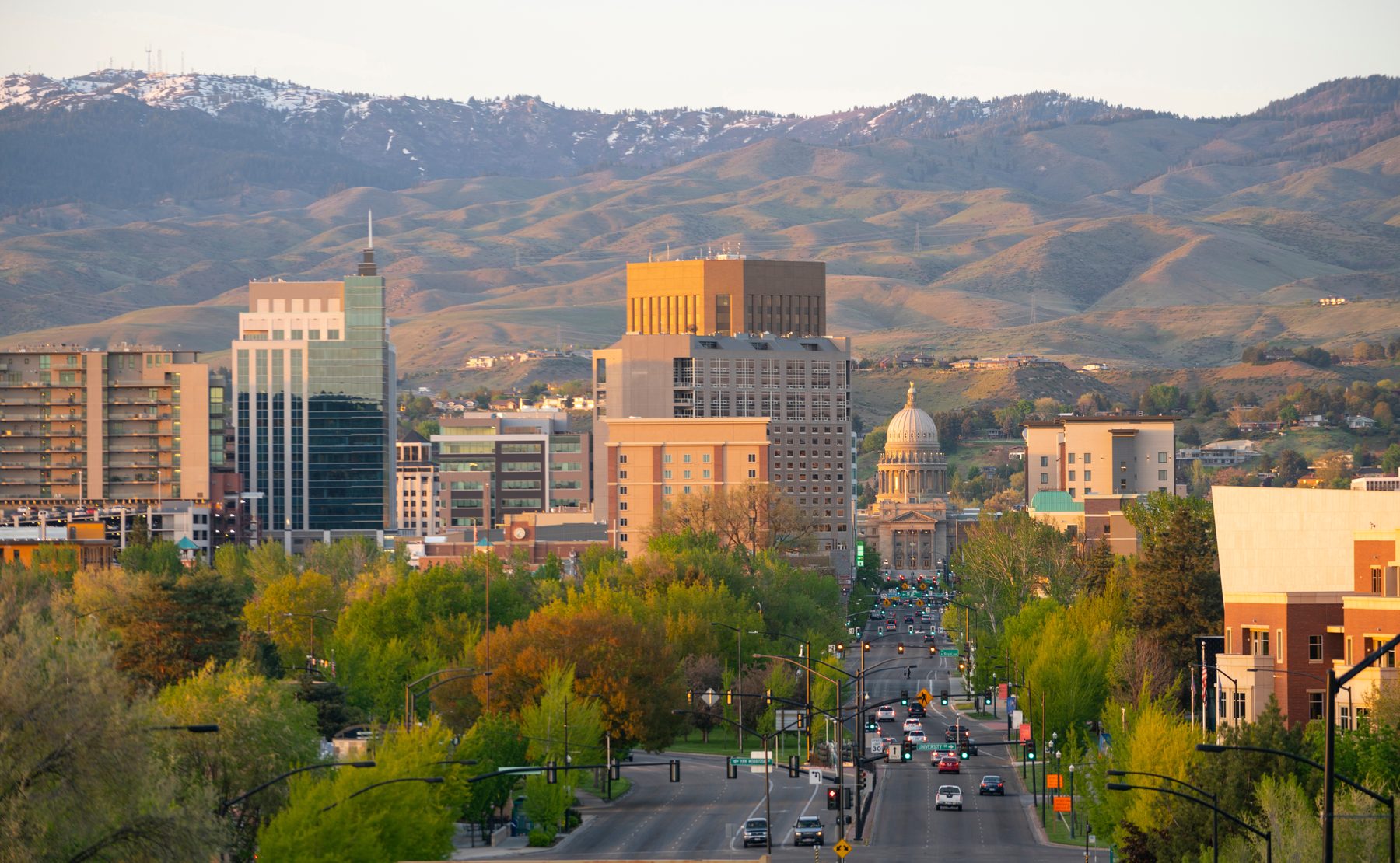 Downtown Boise with the foothills behind
