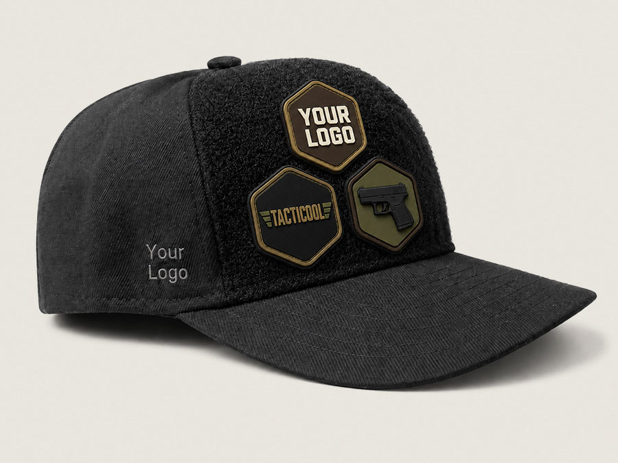 A custom patch and hat with your brand, on a range bag